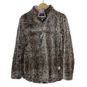 Simply Southern Faux Fur Sherpa Fleece 1/4 Zip Pullover Brown Size L